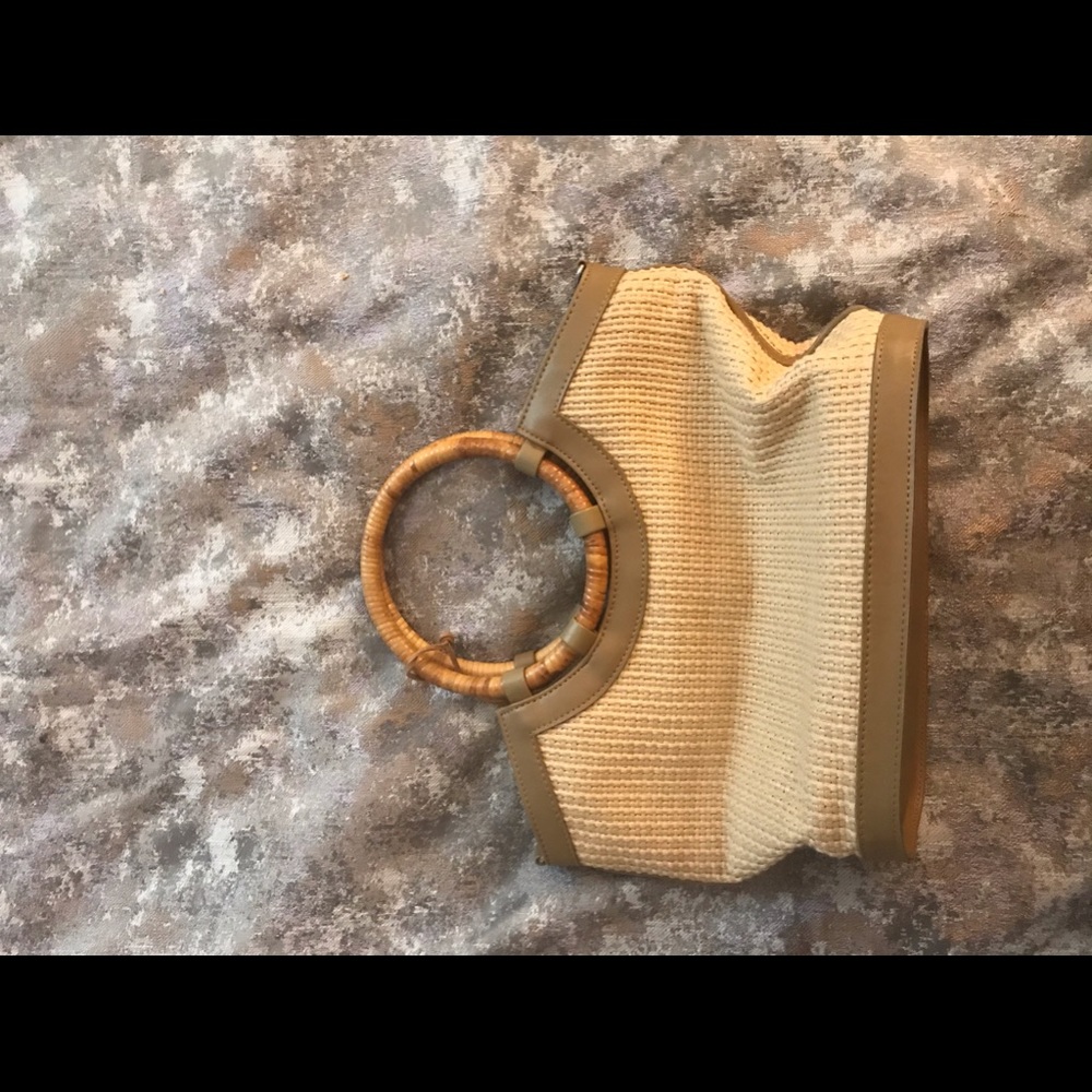 Fossil Woven Straw Tote Bag w Bamboo Ring Handles - Picture 5 of 10